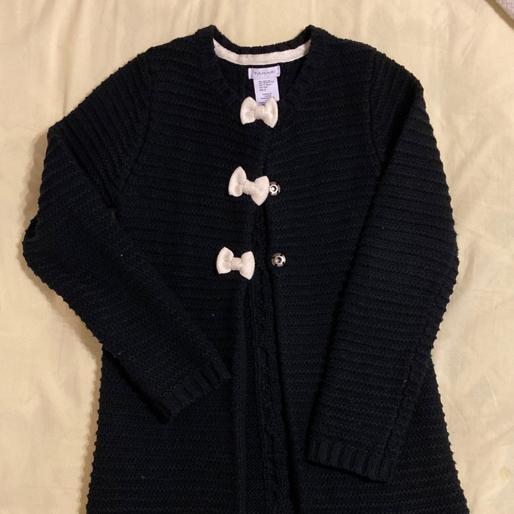 Tahari Black Cardigan with White Bow Details- size 8  girls .